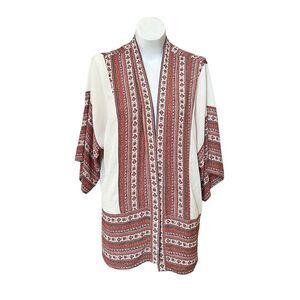 Daniel Rainn Women's Boho Kimono Cardigan Cream Orange Geometric Size M
